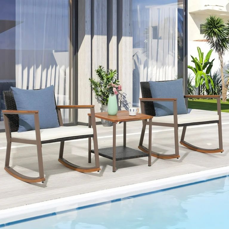3 Pieces Patio Furniture Set, Outdoor Wicker Conversation Set, Patio Rattan Chair Set with Coffee... | Walmart (US)
