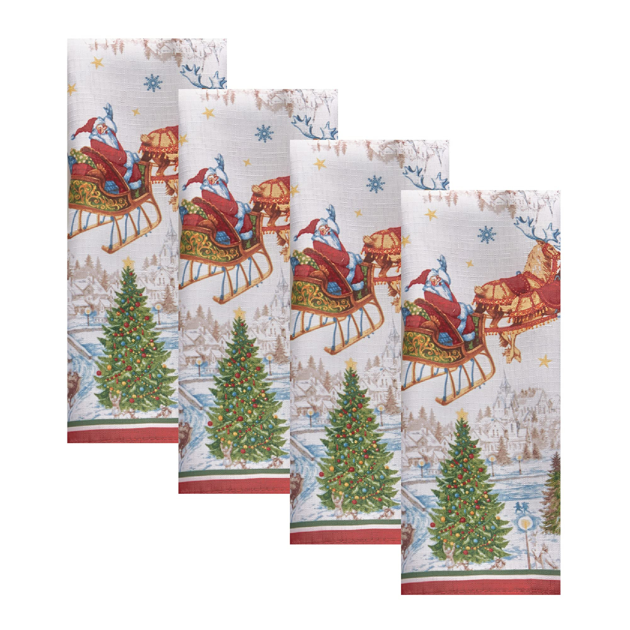 Elrene Home Fashions Santa’s Snowy Sleighride Cloth Christmas, 17"x17" (Napkins), Multi | Amazon (US)