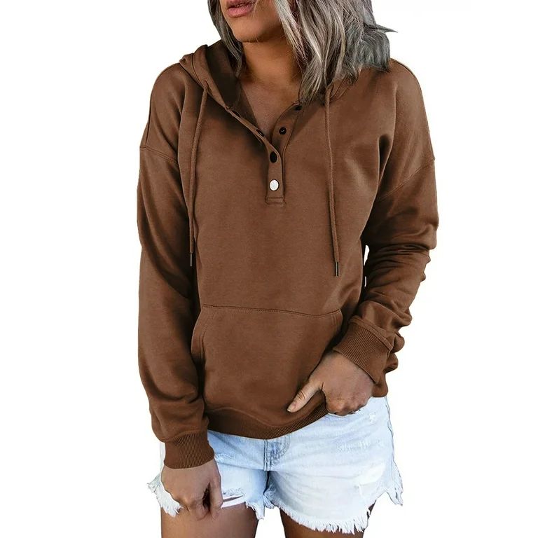 MOSHU Half Boutton Womens Hoodies Drawstring Hooded Sweatshirts for Woman With Pocket | Walmart (US)