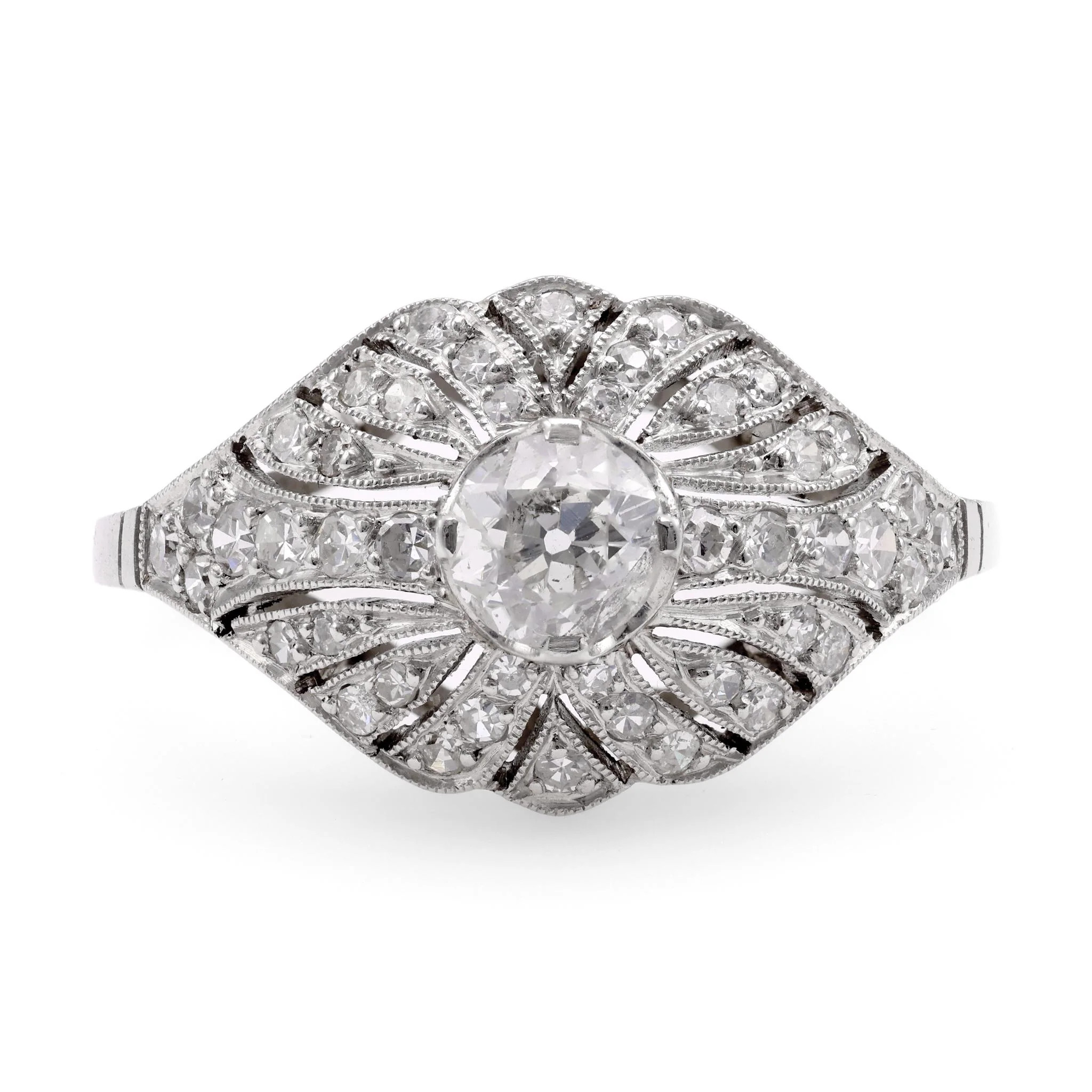 Art Deco Inspired .41 Carat Diamond Platinum Ring | Trumpet & Horn