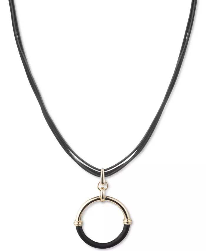 Lauren Ralph Lauren Gold-Tone & Leather Ring Triple-Cord Pendant Necklace, 16 | Macy's