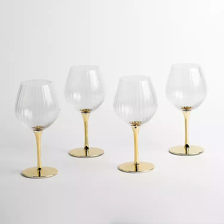New! Ripple Gold Base Wine Glasses, Set of 4 | Kirkland's Home
