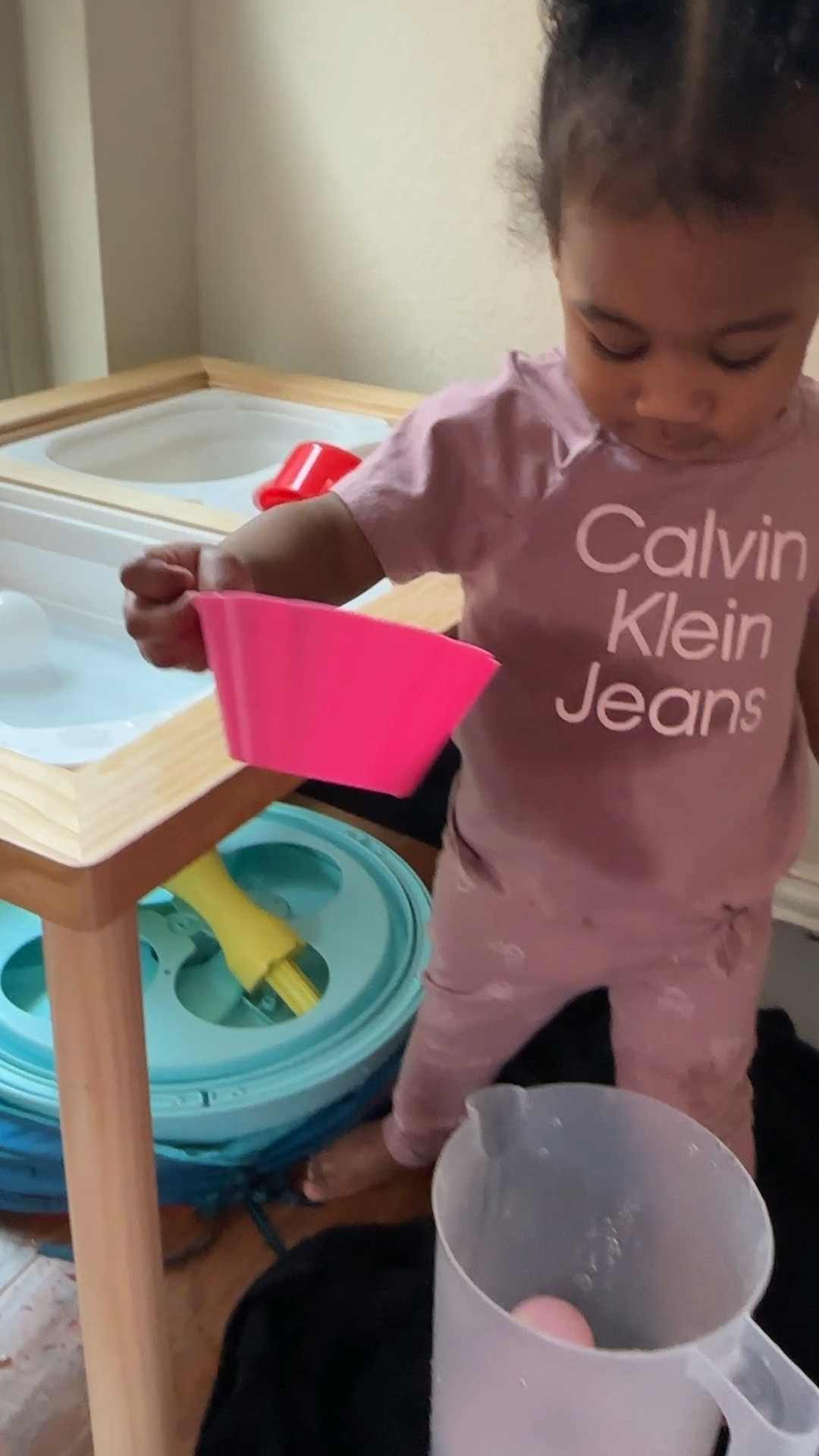 There are SO many uses for this sensory table! We LOVE it! This activity is with small balls, water, a bowl or scoop, and a pitcher! You can honestly use whatever you have at home, just add water 💦 

#LTKKids #LTKFamily