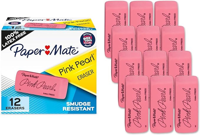 Paper Mate Erasers | Pink Pearl Large Erasers 12 Count | Amazon (US)