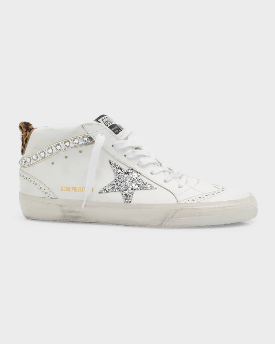 Golden Goose Mid Star Wing-Tip Crystal Leather Sneakers | Neiman Marcus