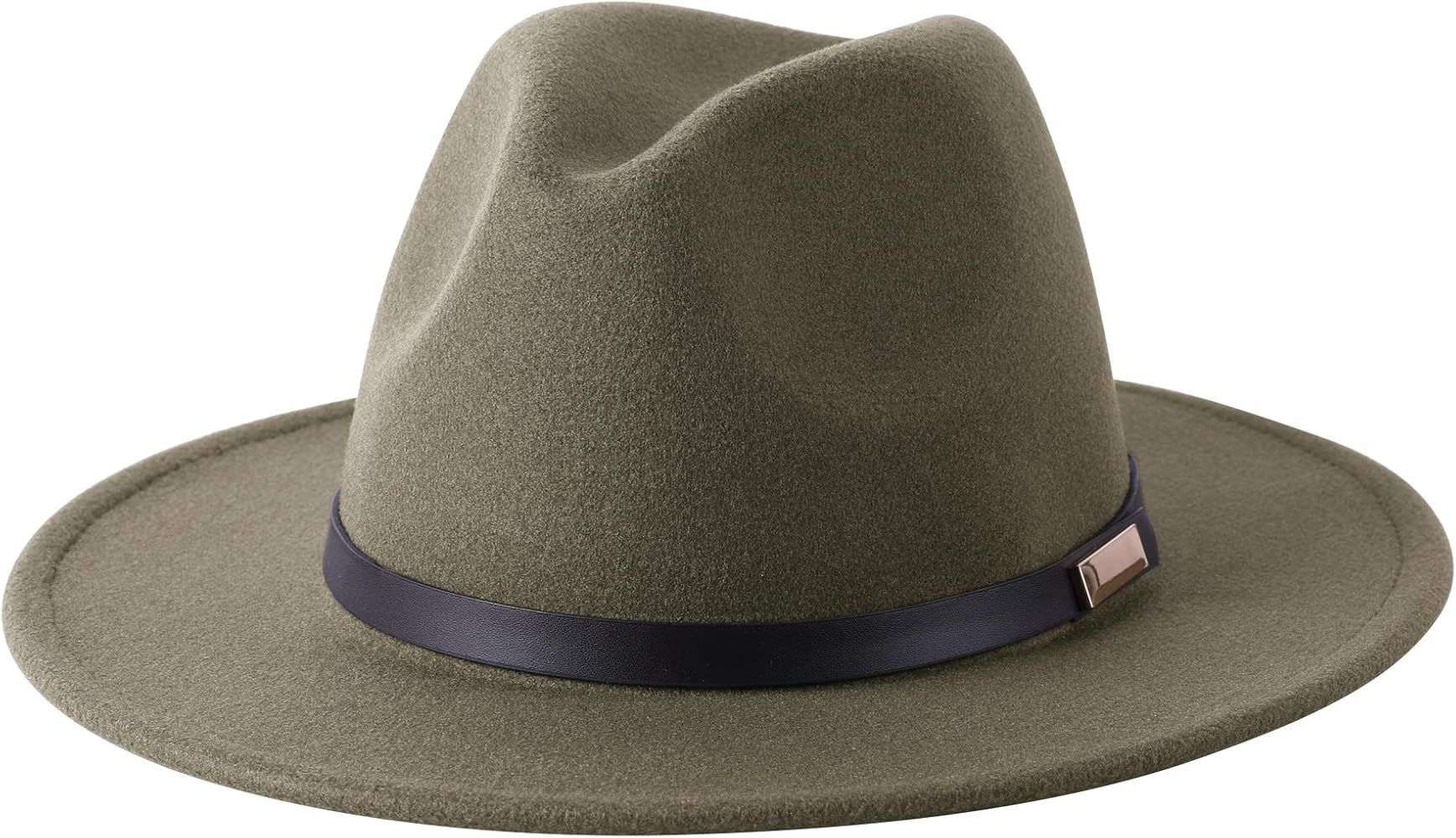 Lanzom Women Lady Retro Wide Brim Floppy Panama Hat Belt Buckle Wool Fedora Hat Fit Size 6 8/7-7 ... | Amazon (US)