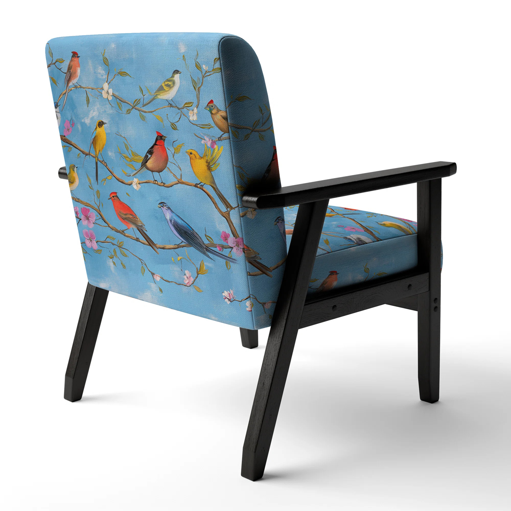 Multi-Color Bird On Tree - Upholstered Farmhouse Accent Arm Chair | Wayfair North America