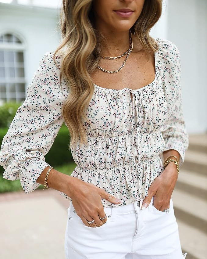 The Drop Women's Ivory Floral Print Gathered Long Sleeve Top by @laurenkaysims | Amazon (US)
