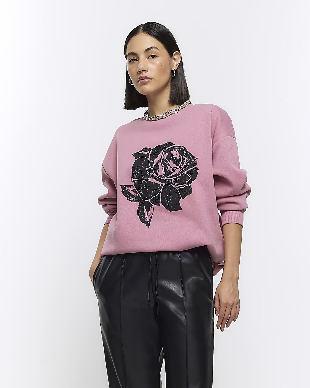 Pink rose graphic sweatshirt | River Island (UK & IE)
