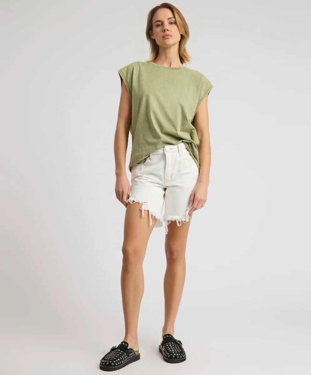 Frankies High Waist Long Length Denim Shorts - White Beauty | One Teaspoon | OneTeaspoon