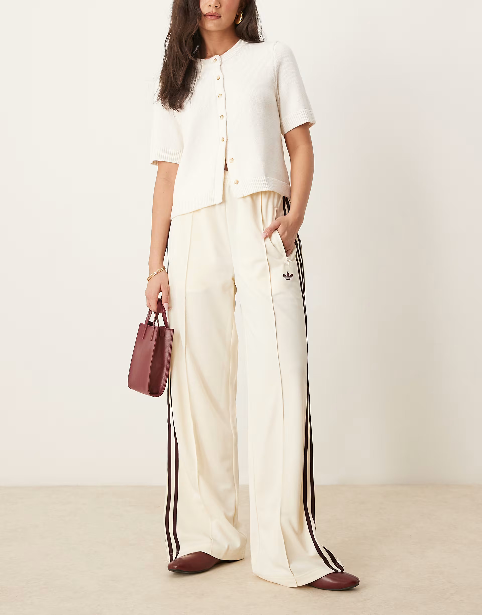 adidas Originals Firebird Loose track pants in cream and burgundy | ASOS (Global)