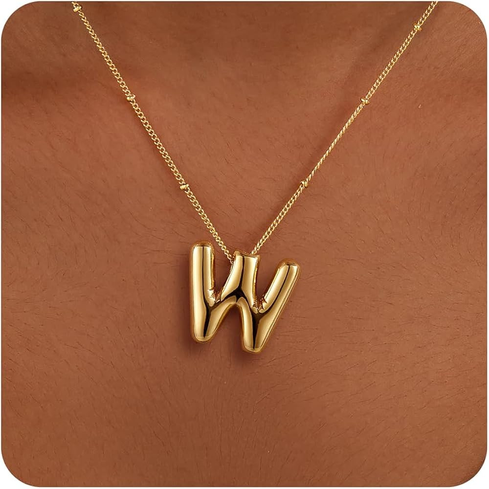 Gold Bubble Letter Necklace for Women, Dainty 14K Plated Balloon Initial Pendant Necklace Trendy ... | Amazon (US)