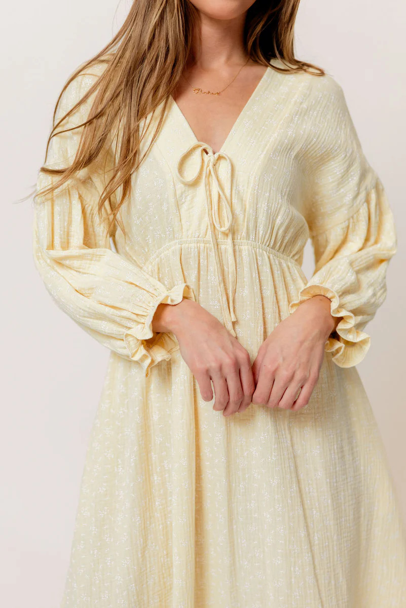 Hunter 100% Cotton Midi Dress in Custard Foliage - Bump Friendly | Worth Collective