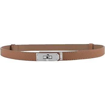 Women's Skinny Leather Belt with Adjustable Silver Turn-Lock Buckle - Ideal for Dresses, Jeans, a... | Amazon (US)