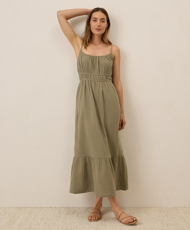 Women’s Coastal Double Gauze Cami Maxi Dress made with Organic Cotton | Pact | Pact Apparel