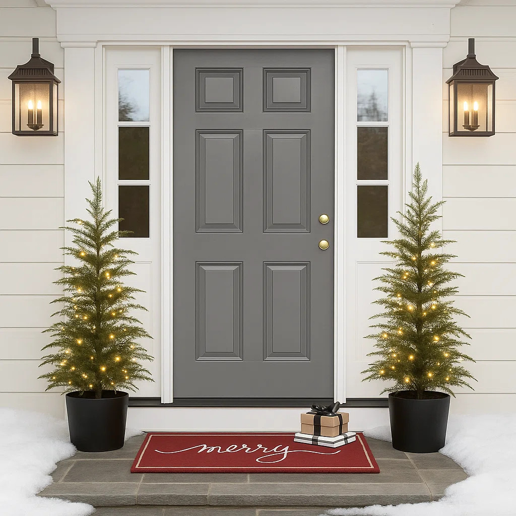 3'  Set of 2 Pre-Lit Potted Christmas Tree, Battery-Powered LED Lights, Resin Pot | Wayfair North America
