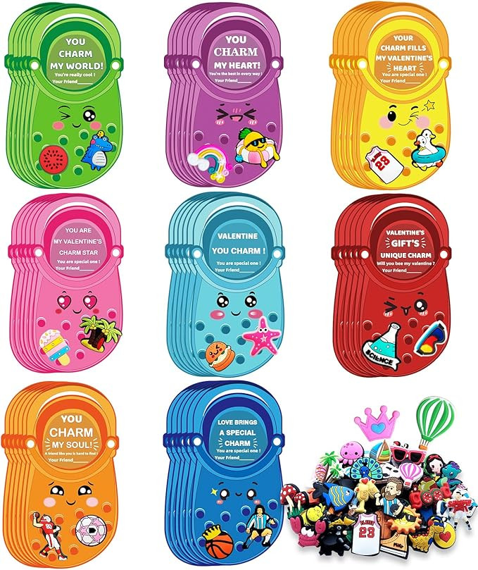 JX Valentines Day Cards for Kids School Classroom, 48 pcs Valentine's Cards with 96 Shoe Charms f... | Amazon (US)