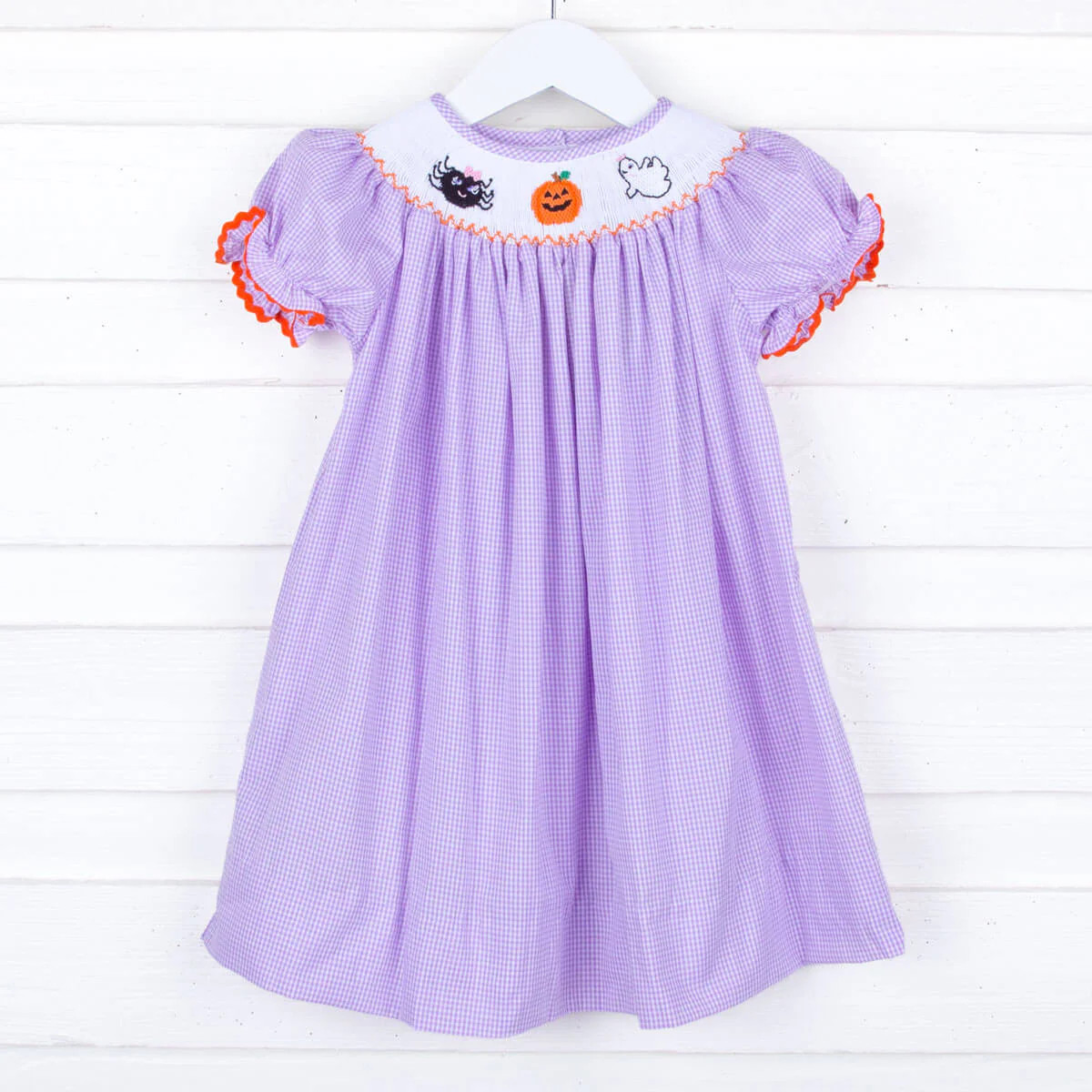 Halloween Smocked Lavender Gingham Dress | Classic Whimsy