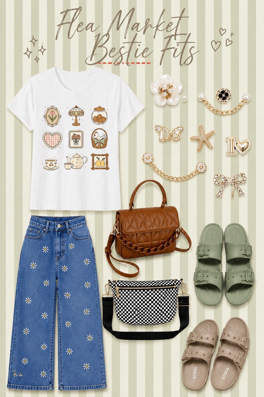 Our flea market bestie fits 🫶✨ The cutest cozy cottage inspired outfit finds for antiquing, thrifting, flea market mornings, coffee runs, and wandering through little vintage shops together. From the daisy jeans and graphic tee to the comfy sandals and fun accessories, these pieces feel playful, comfy, and perfectly vintage-inspired 🤎

Linking everything from our matching flea market outfits here!

#LTKSeasonal #LTKActive #LTKmomlife