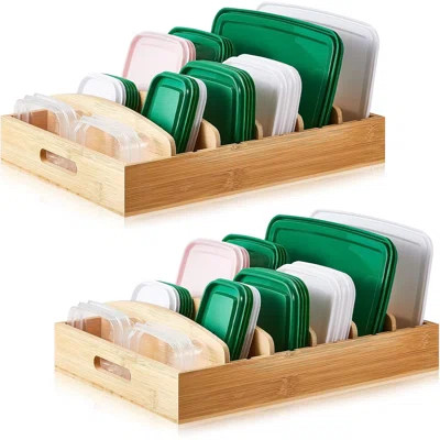 Set Of 2 Bamboo Food Container Lid Organizer For Kitchen Cabinet Drawer With 5 Adjustable Dividers Lid Holder For Plastic Lids Organization And Kitc | Wayfair Professional