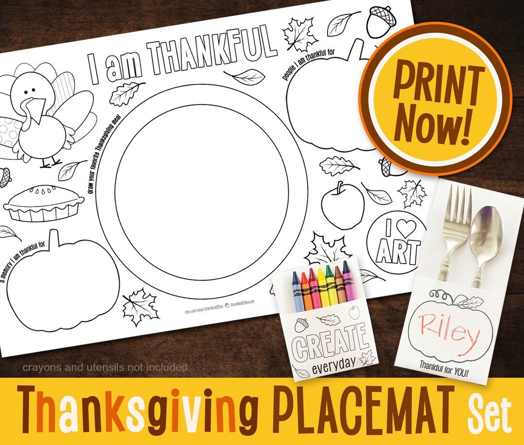 Printable THANKSGIVING Placemat  Kids Table Turkey Coloring  - Etsy | Etsy (US)