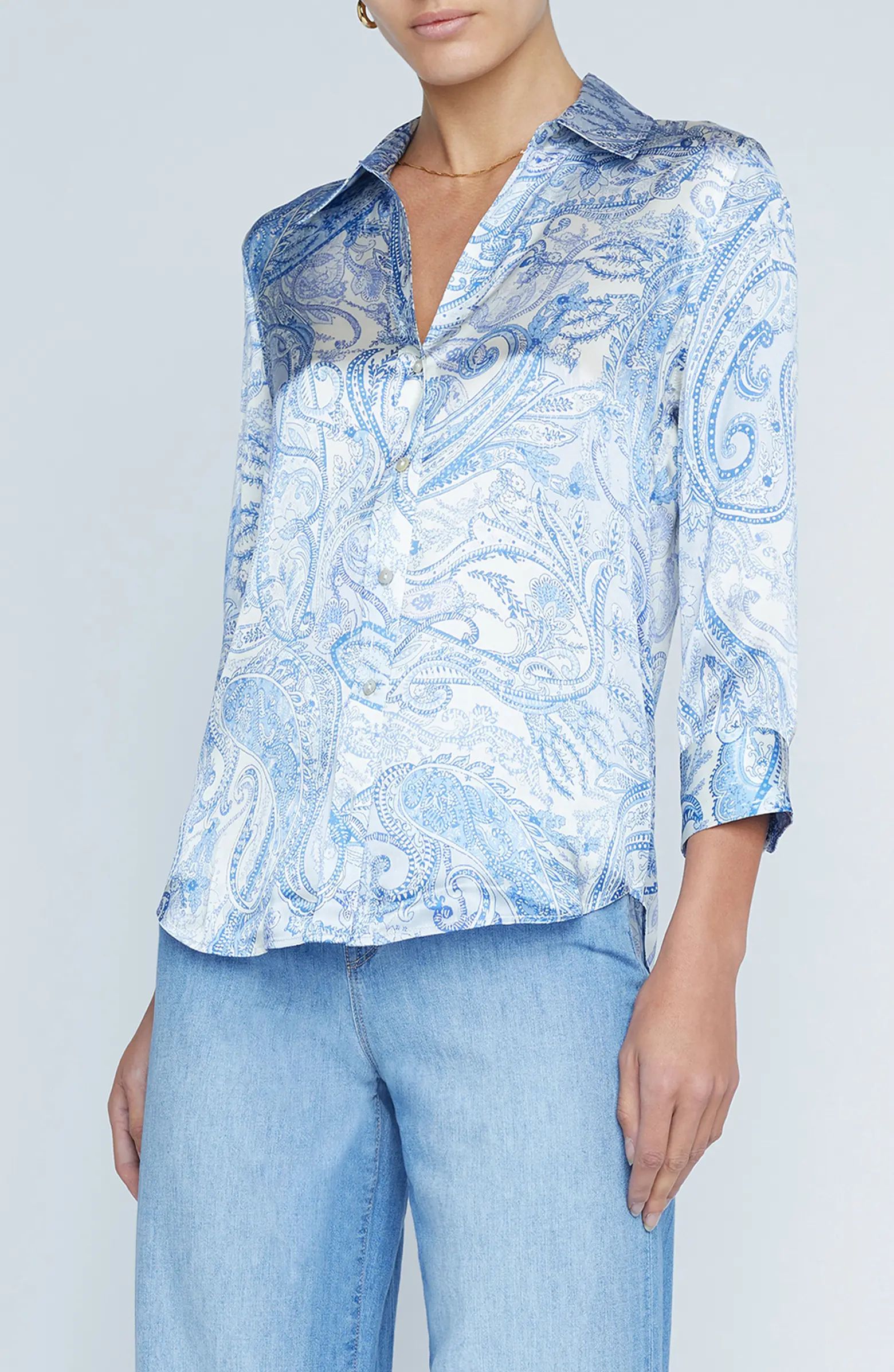 L'AGENCE Dani Paisley Print Silk Button-Up Shirt | Nordstrom | Nordstrom