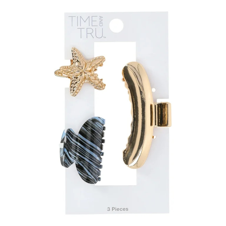 Time and Tru Women's Mini Gold Tone Metal Claw Clip Set, 4-Piece | Walmart (US)