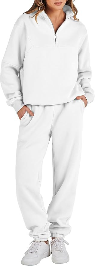 Prinbara Women 2 Piece Outfits Sweatsuit Set 2023 Fall Oversized Half Zip Sweatshirt Wide Leg Swe... | Amazon (US)