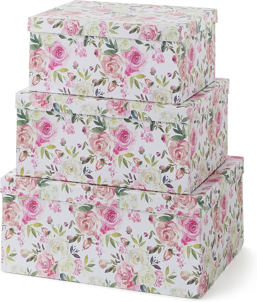 Soul & Lane Decorative Storage Cardboard Boxes with Lids | Summer Rose - Set of 3 | Floral Paperb... | Amazon (US)