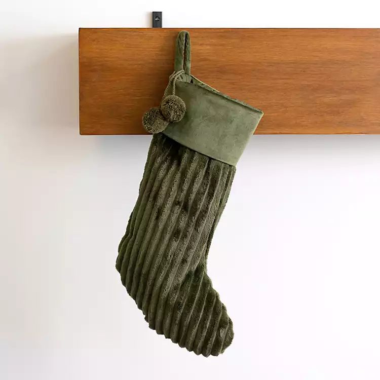 Green Ribbed Velvet Pom-Pom Stocking | Kirkland's Home
