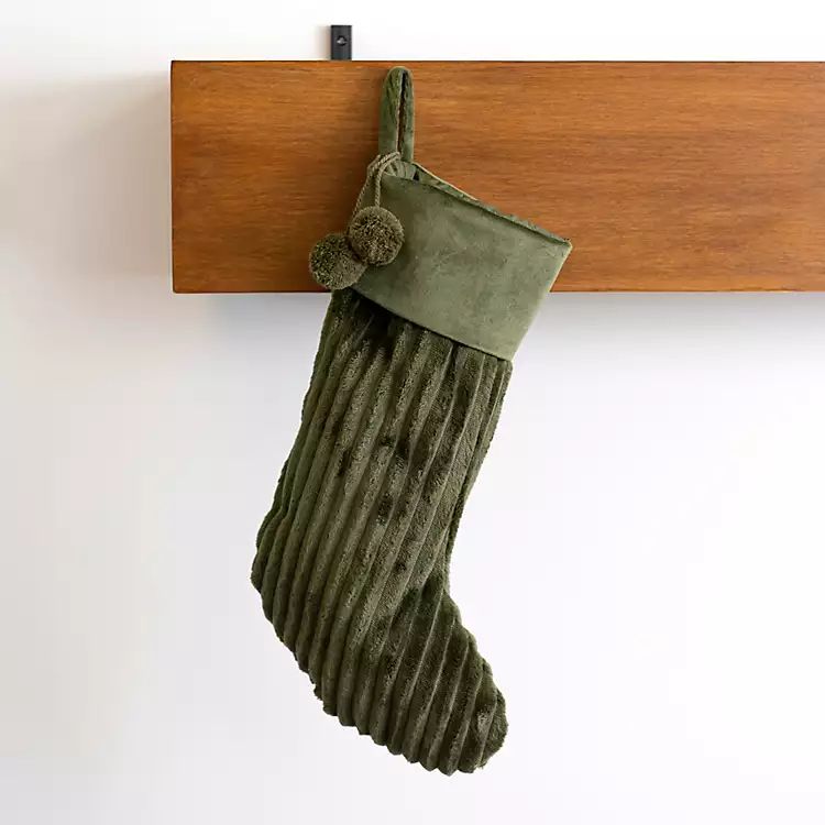 New! Green Ribbed Velvet Pom-Pom Stocking | Kirkland's Home