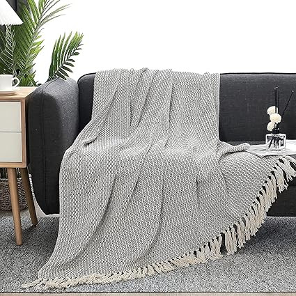 MOTINI 100% Cotton Decorative Throw Blankets Cozy Black and Beige Striped Hand-Knitted Blankets w... | Amazon (US)