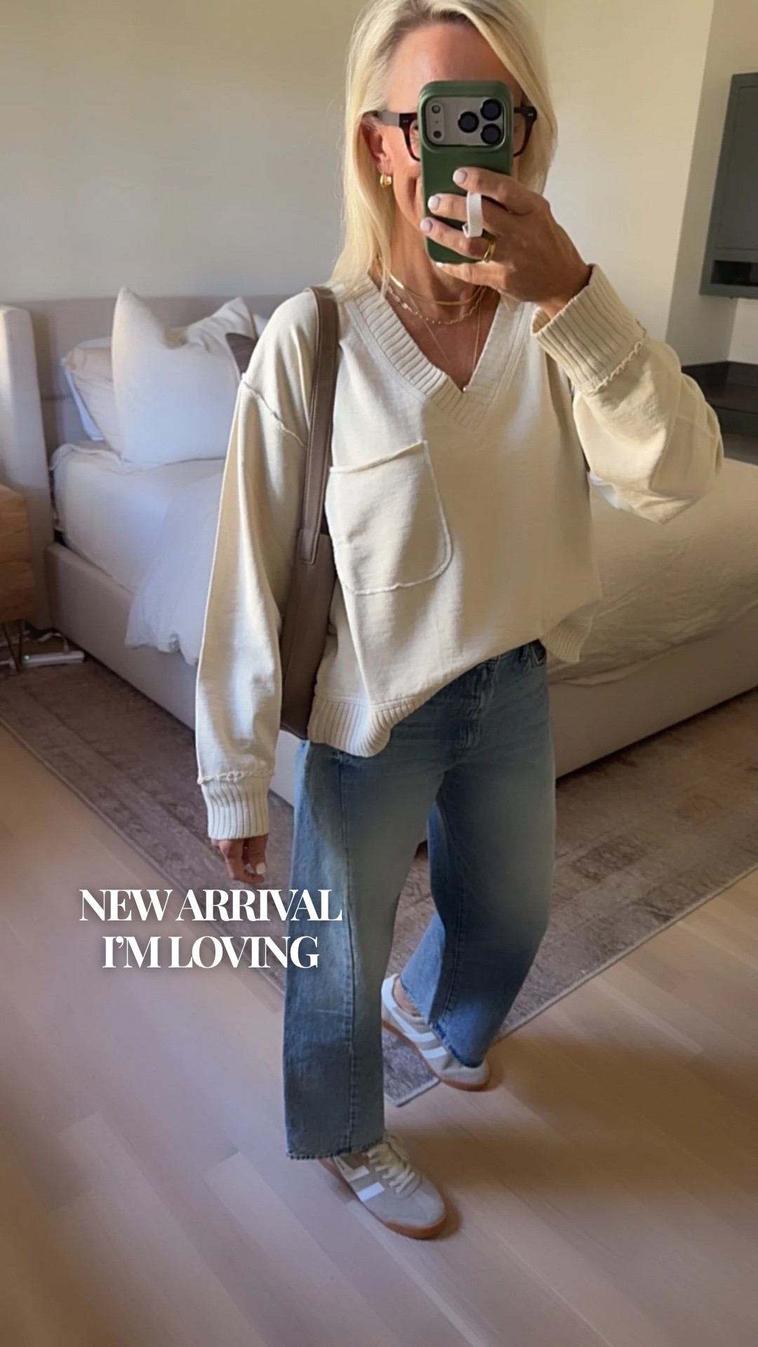 This new arrival from Anthropologie is one I’m really enjoying. I love the relaxed fit, pocket detail, and V-neck—it gives a simple sweater a little something extra. And it’s currently 30% off for a limited time! 
I’m wearing a small and paired it with wide-leg denim and sneakers for an easy everyday look. 
The denim I’m wearing is currently sold out, but I’ll tag some similar options that would work beautifully with this outfit.

#LTKootd #LTKgrwm #LTKOver40