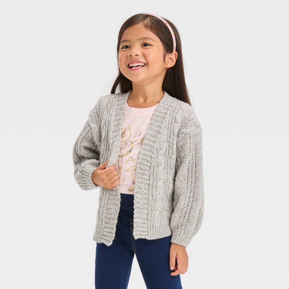 Toddler Girls' Cardigan - Cat & Jack™ Light Gray 4T | Target