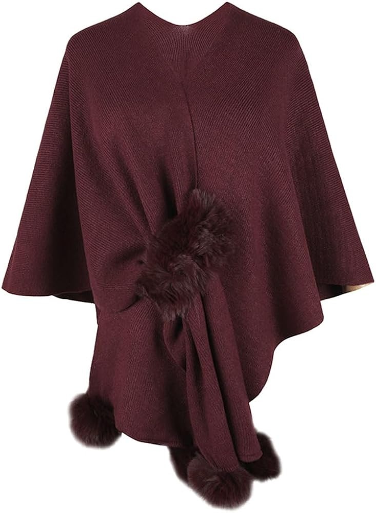 Fashion Cape Shawls for Women Faux Fur Pom Pashmina Wrap Large Scarves Open Front Poncho Cape Sof... | Amazon (US)