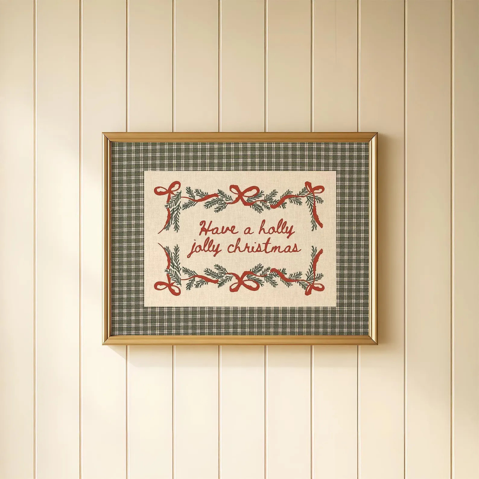 Christmas Quote Gingham Print | Have a Holly Jolly Christmas | Vintage Holiday Wall Art | Country... | Etsy (US)