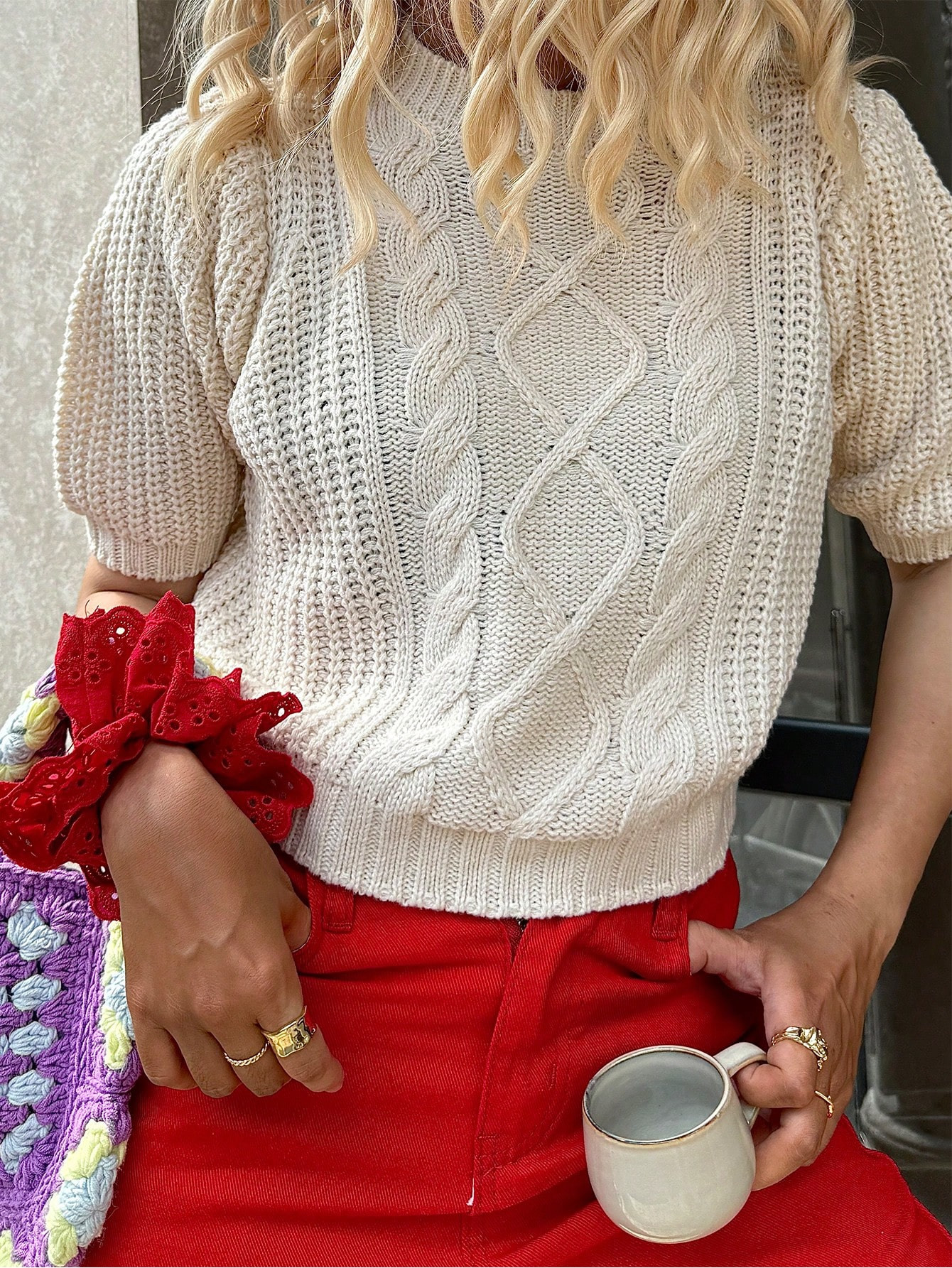 SHEIN Franclia Women Cable Knit Puff Sleeve Slimming Sweater | SHEIN USA | SHEIN