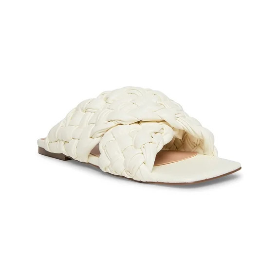 STEVE MADDEN Womens Ivory Crisscross Straps Braided Woven Comfort Marina Square Toe Slip On Slide... | Walmart (US)