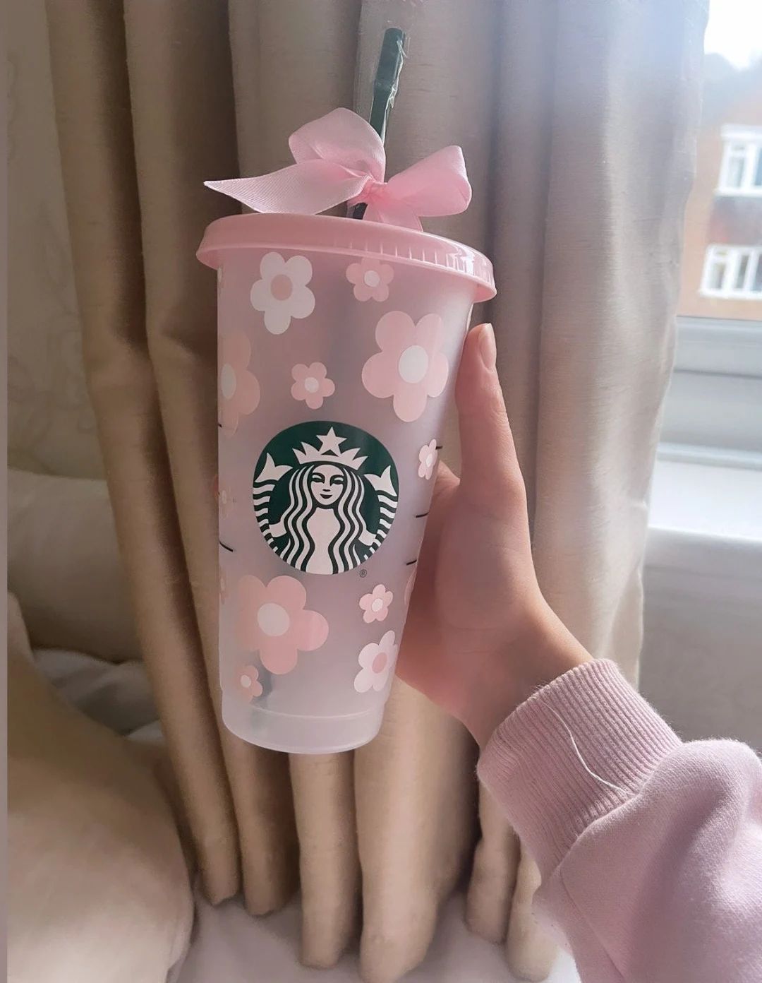 Pink Starbucks Retro Flower Tumblr Venti Cold Cup Reusable - Limited Ed Iced Coffee Cup - Frosted... | Etsy (US)
