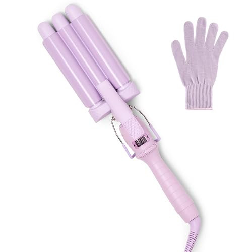 Mermade PRO Hair Waver 0.9" - Small Hair Waver 3 Barrel, Mini Curling Iron 0.9 Inch, Small Ceramic Barrel Waver for Thick, Thin, Long, or Short Hair - 0.9 Inch, Lilac with Glove | Amazon (US)
