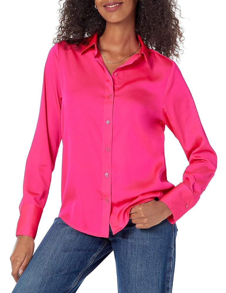 Amazon Essentials Women's Regular-Fit Satin Button Down Blouse (Available in Plus Size) | Amazon (US)