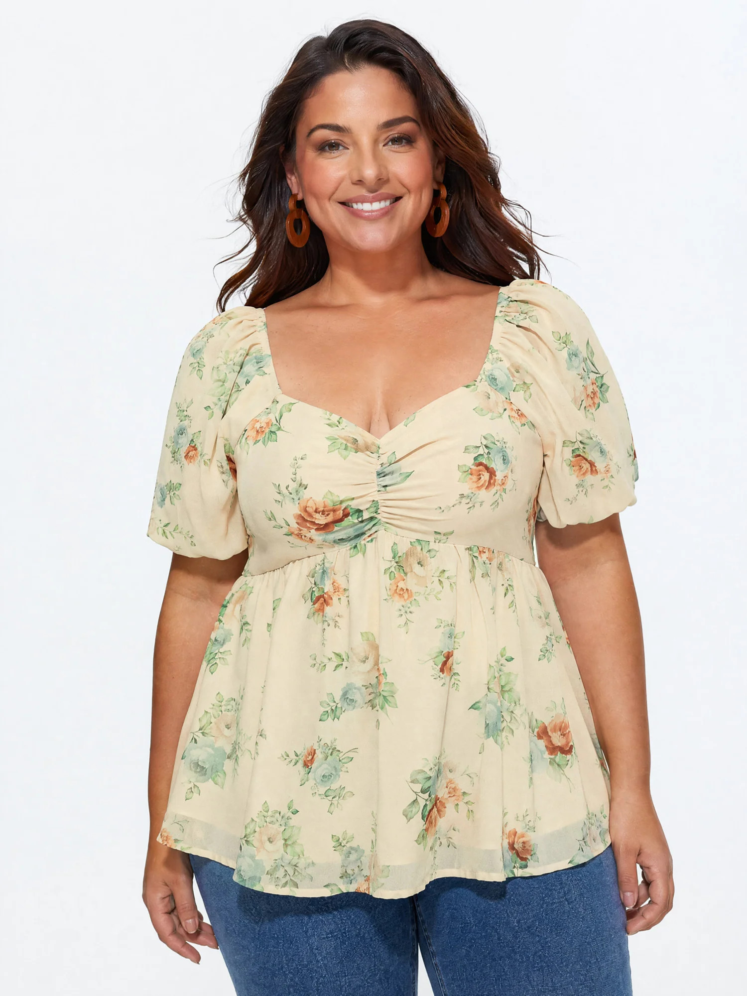 Floral Print Ruched Shirred Back Blouse | Bloomchic