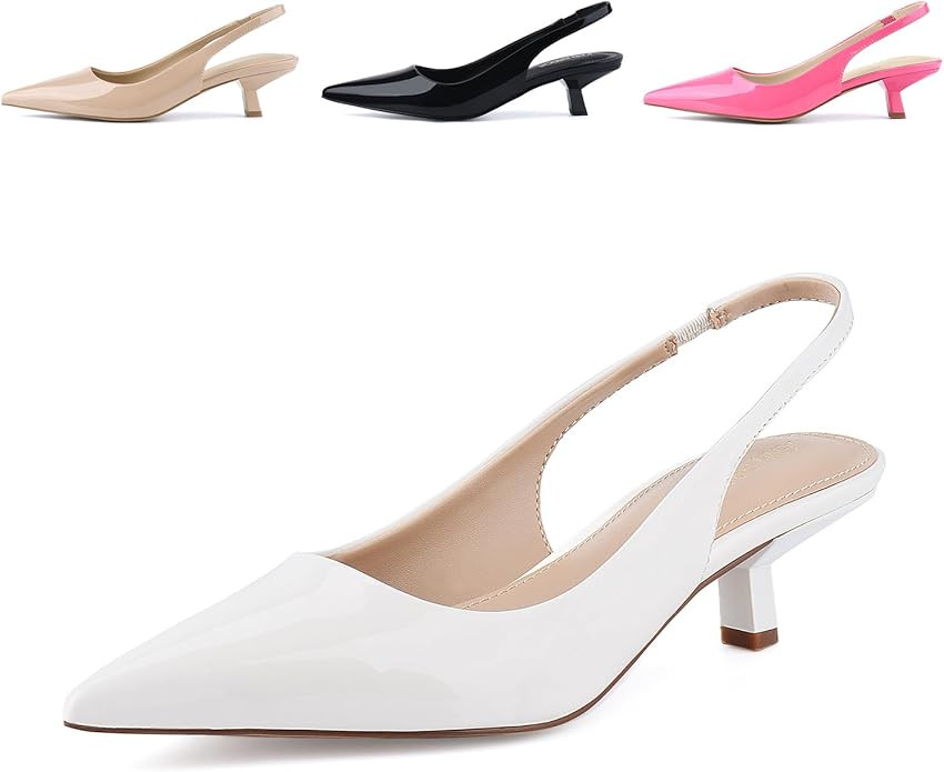 JENN ARDOR Womens Kitten Heels Closed Pointed Toe Elastic Slingback Sexy Low Heels Bridal Wedding... | Amazon (US)