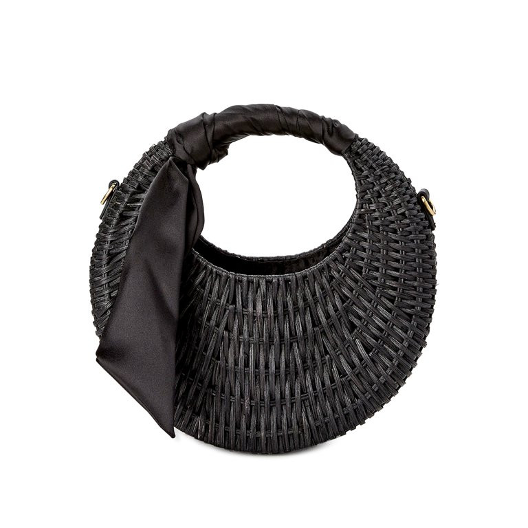 Scoop Women's Small Straw Crescent Crossbody Bag, Black | Walmart (US)