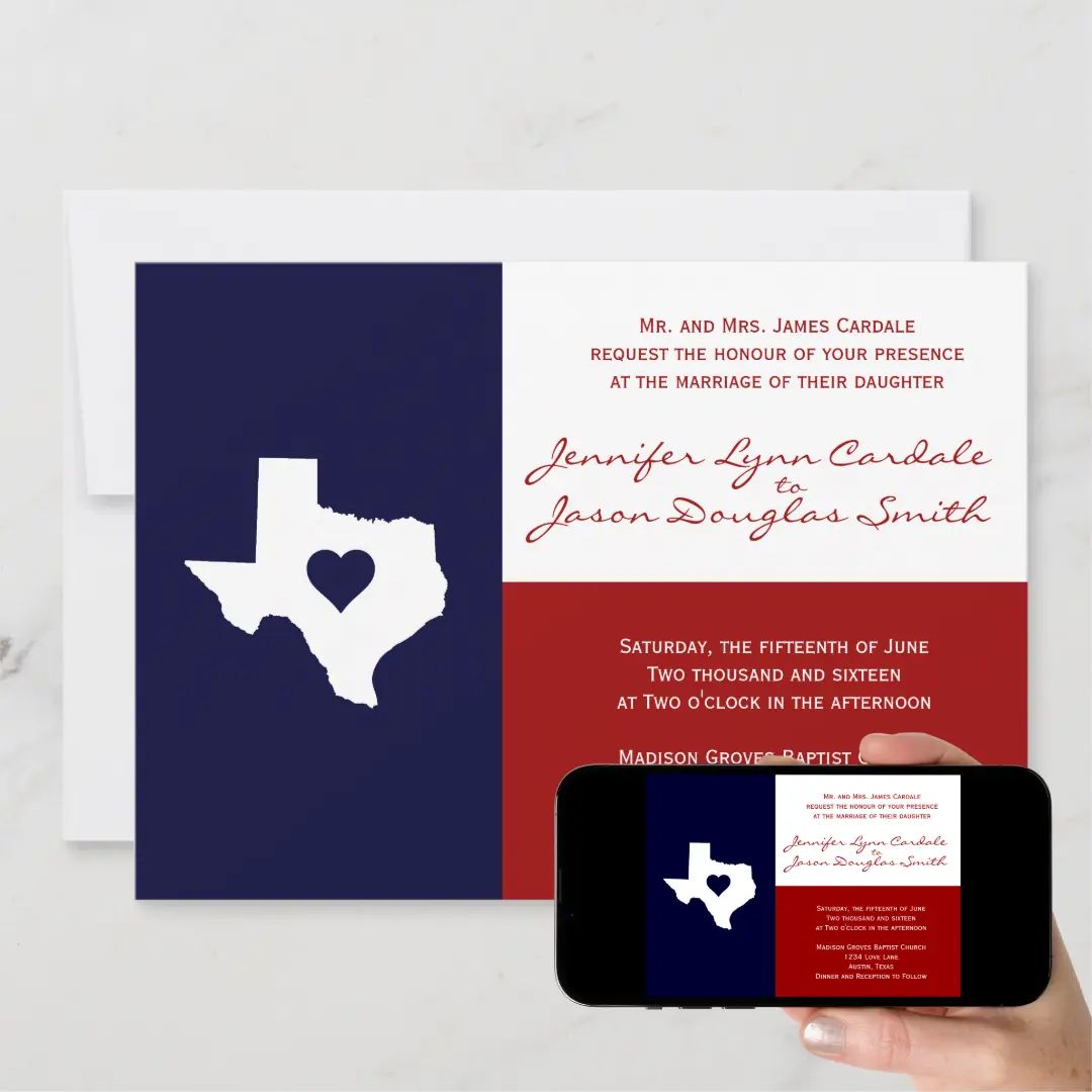 Texas Flag Theme Wedding Invitation Red White Blue | Zazzle | Zazzle