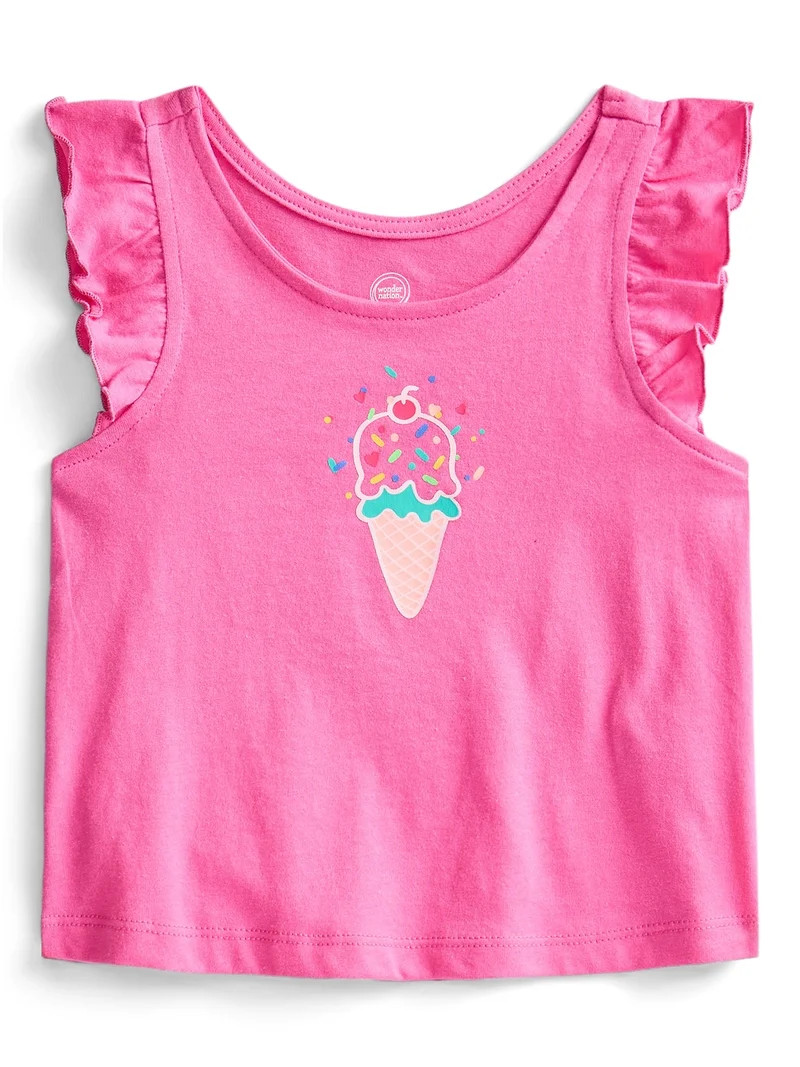 Wonder Nation Toddler Girls Graphic Tank Top with Ruffle Sleeves, Sizes 18M–5T | Walmart (US)