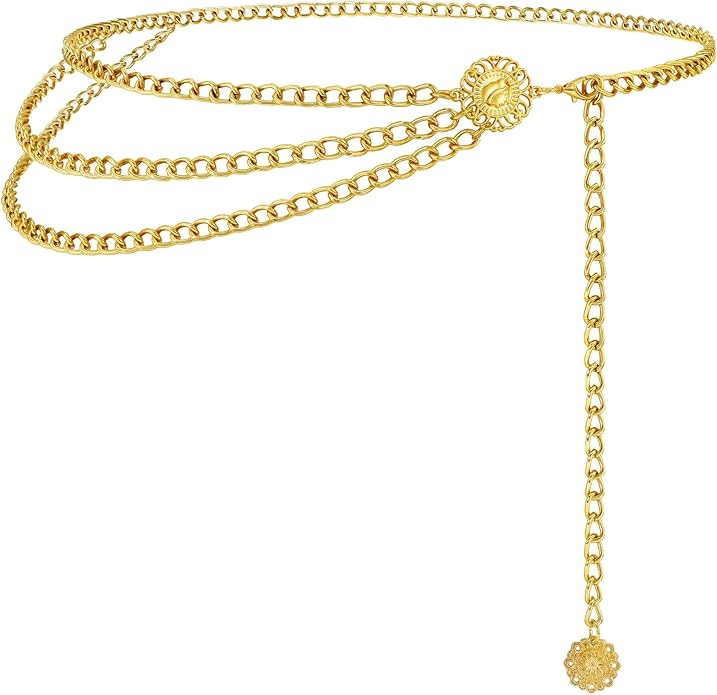 Chain Belt for Women Fashion Multilayer Metal Waist Chain Dress Belt Adjustable | Amazon (US)
