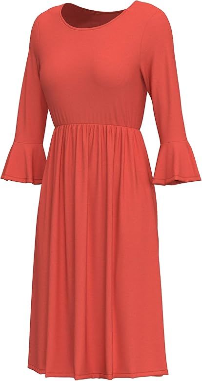 Women's Midi Dresses with 3/4 Bell Sleeve Elastic Waist | Amazon (US)