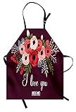 Lunarable Mothers Day Apron, Bouquet of Spring Poppies and Hand Written Style I Love You Mom, Unisex | Amazon (US)