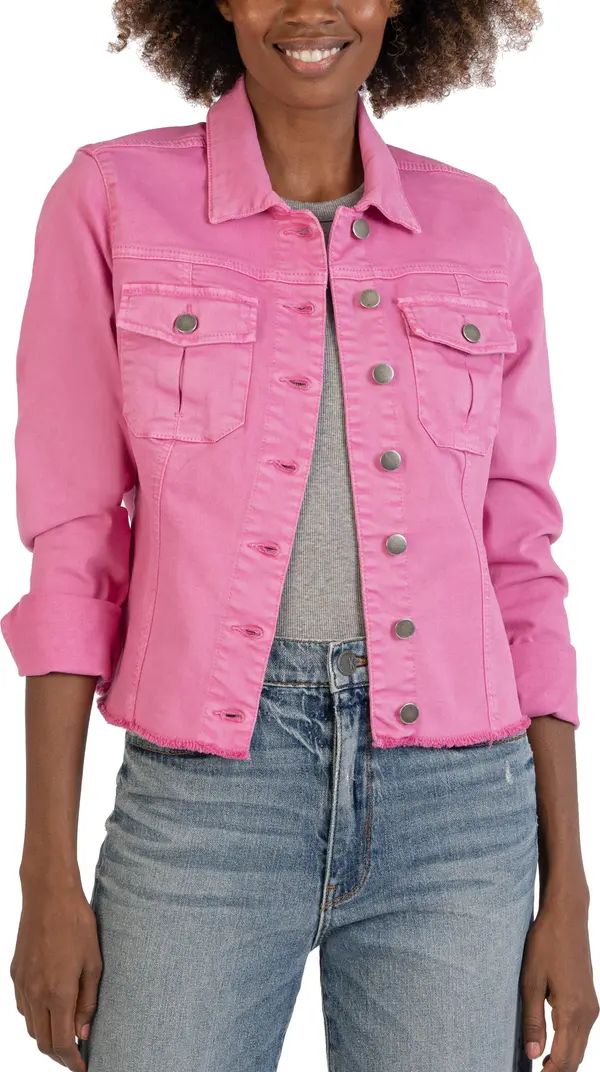 Kara Fray Hem Cotton Blend Trucker Jacket | Nordstrom